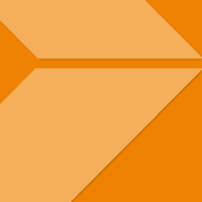 Orange geometric arrow shapes layered on a bright orange background.