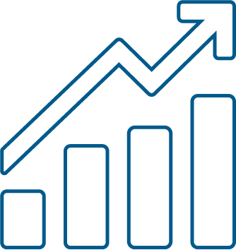 an arrow trending upwards above an increasing bar graph